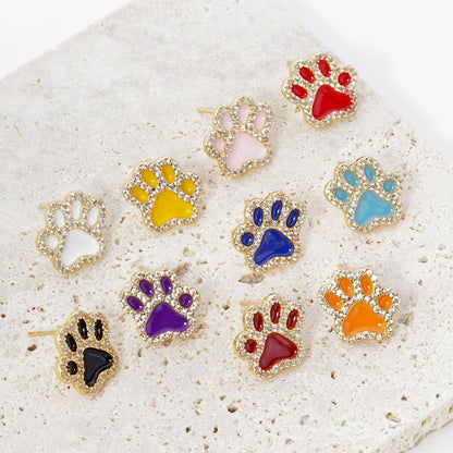 GAME DAY MASCOT CUBIC ZIRCONIA 13MM ENAMEL PAW STUD EARRINGS