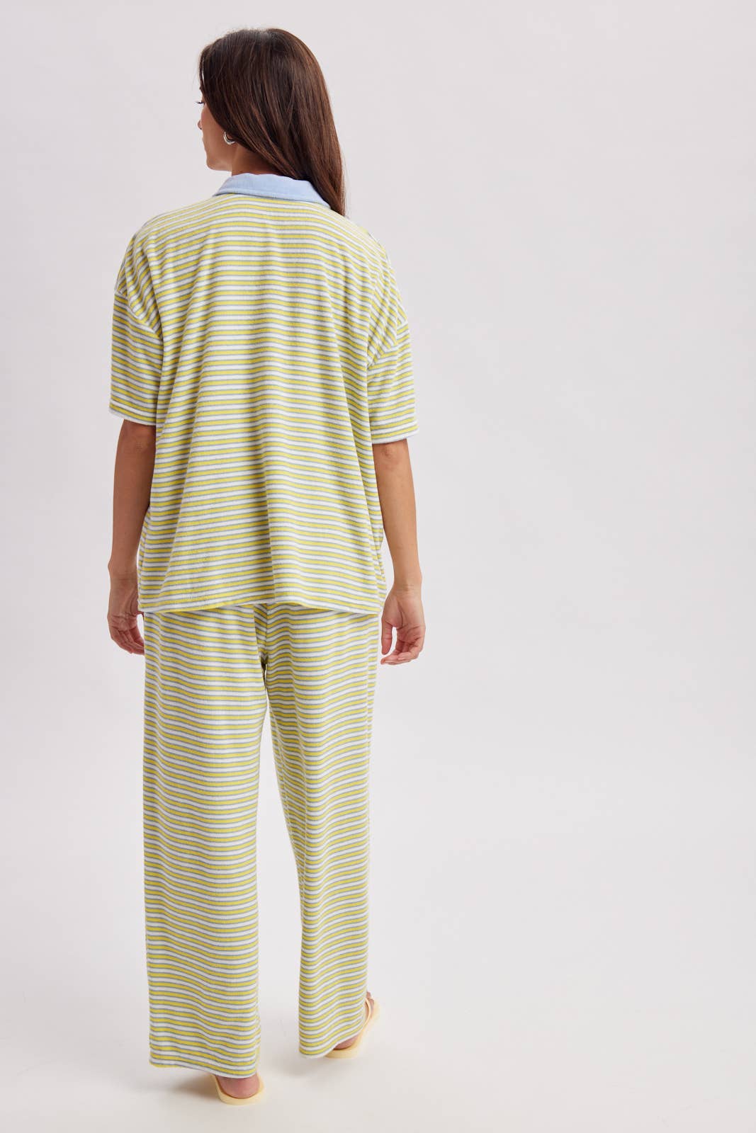 QUINN STRIPED KNIT COLLARED TOP AND PANTS SET