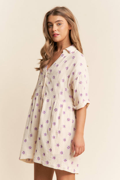 Ava  Flower Embroidered V Neck Romper