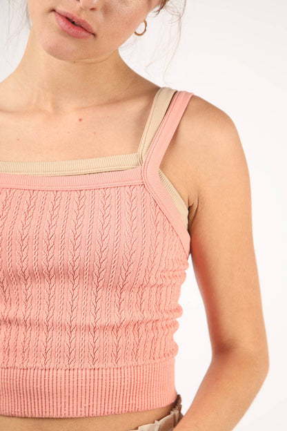 Blakely Cable Ribbed Fitted Crop Knit Tank Top
