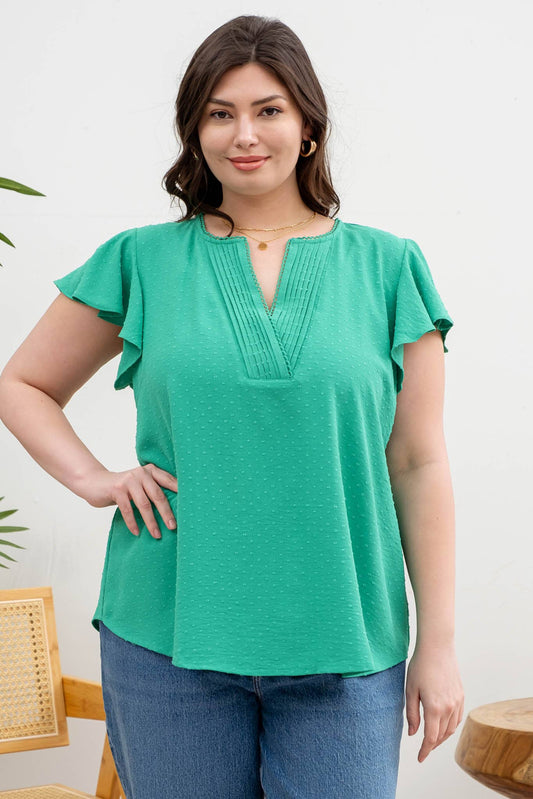 DAISY PLUS LACE EDGE SPLIT NECKLINE WOVEN TOP