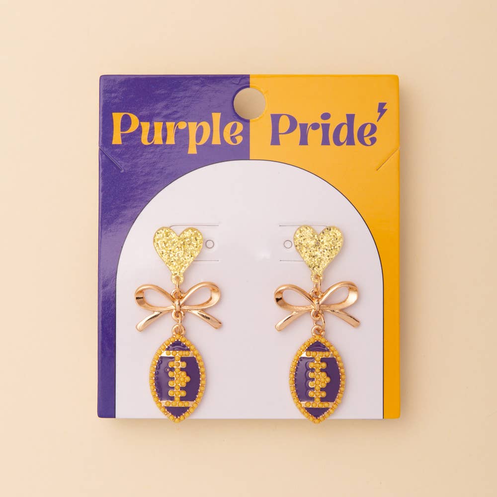 Game Day Enamel Heart Football Post Dangle Earrings