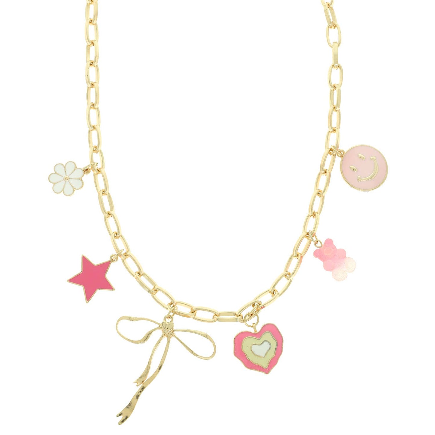 Pink Theme Enamel Multi-Charm Necklace