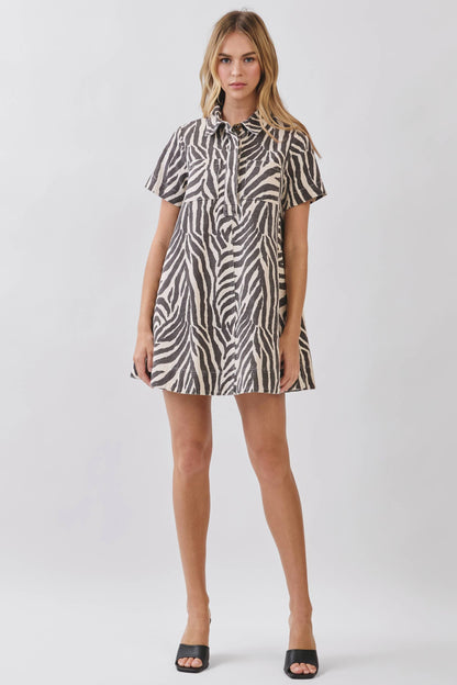 Jenny Mini Zebra Print Button Down Collared Dress