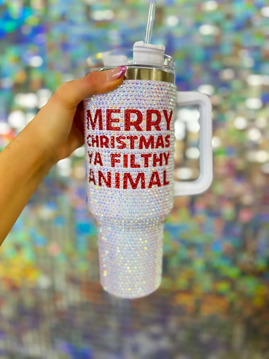 Crystal Merry Christmas Ya Filthy Animal Tumbler