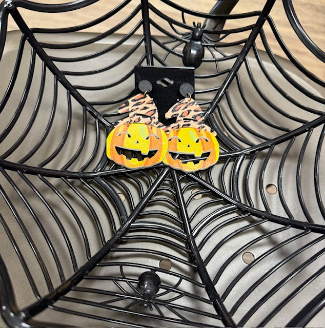 Wooden Leopard Pumpkin Earrings