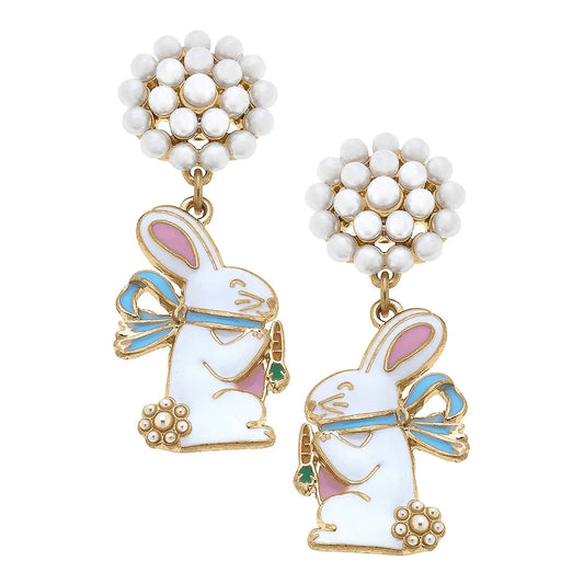 Easter Bow Bunny Enamel Earrings