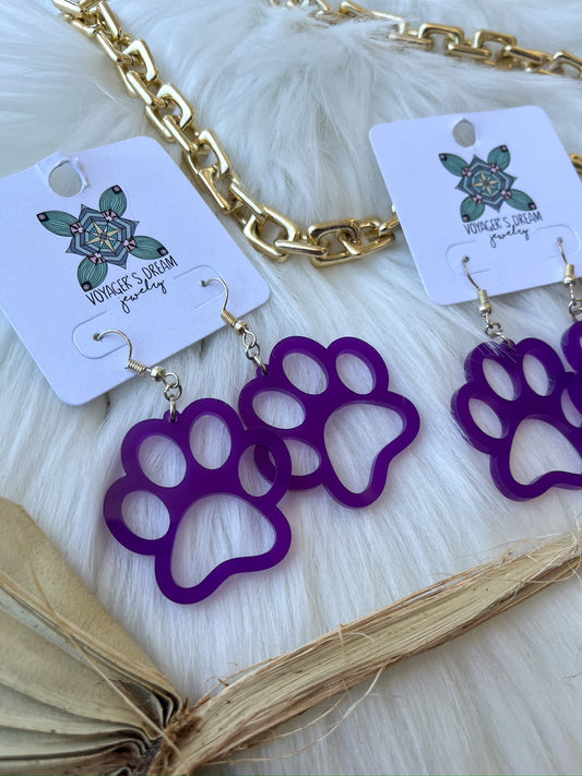 Purple Paw Print Earrings