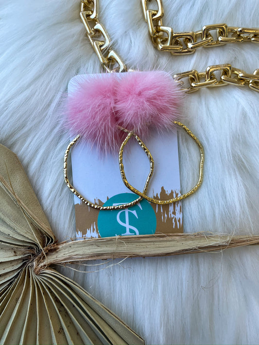 Light Pink Puff Hoop Earrings