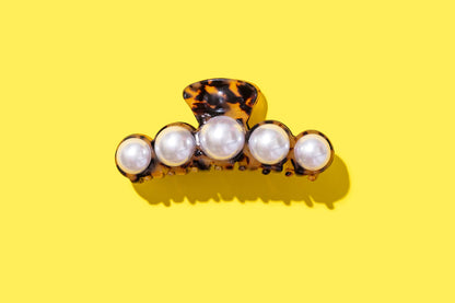 Claw Hair Clip - Large - Brown + Black Tortoise w/ Pearls