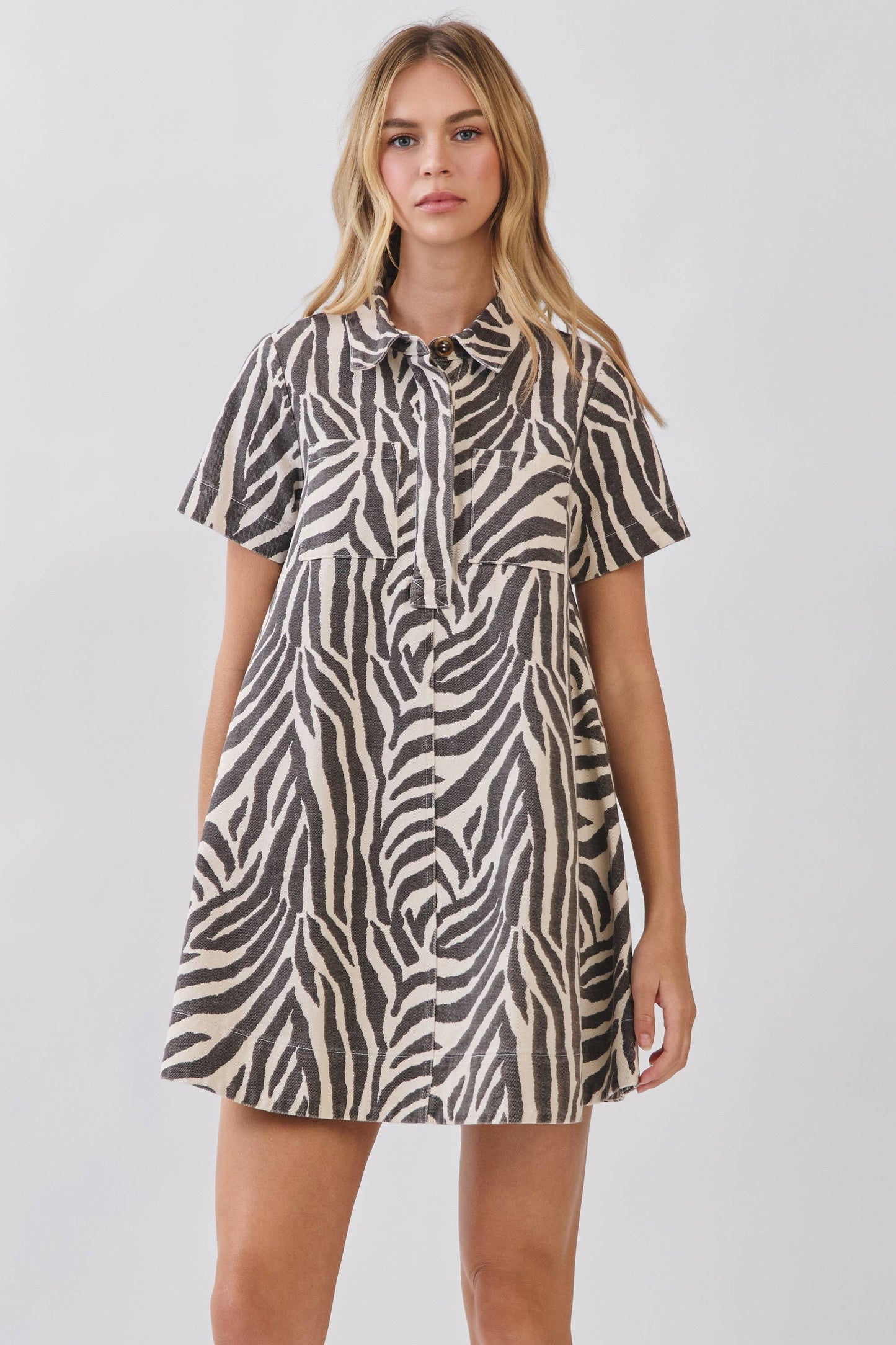 Jenny Mini Zebra Print Button Down Collared Dress