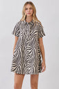 Jenny Mini Zebra Print Button Down Collared Dress