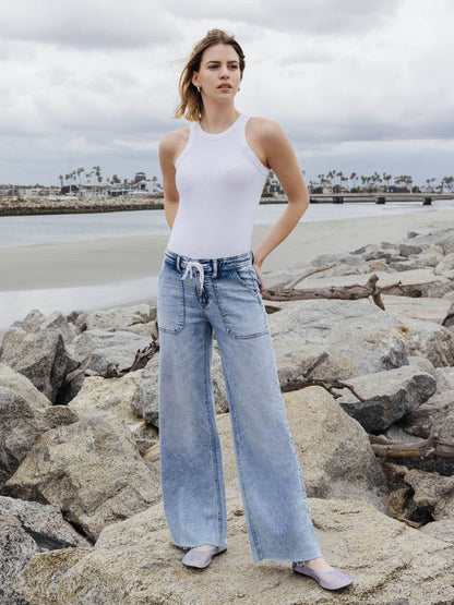 KIM HIGH RISE DRAWSTRING WAISTBAND WIDE LEG JEANS