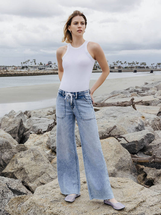 KIM HIGH RISE DRAWSTRING WAISTBAND WIDE LEG JEANS