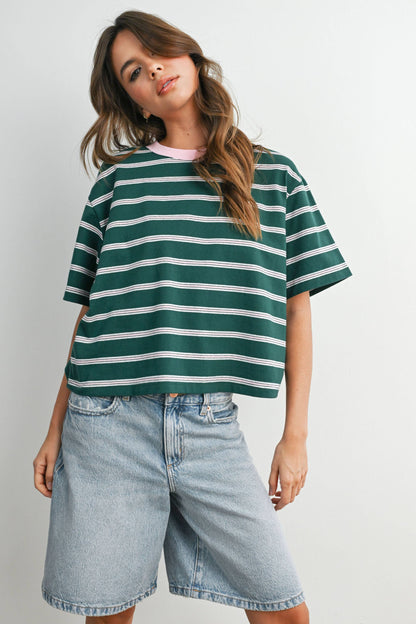Sam Striped Boxy Cropped T-Shirt
