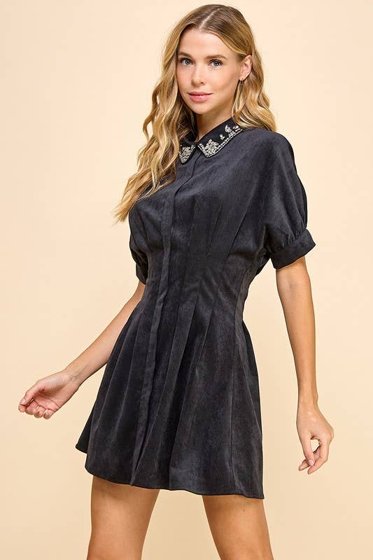 Karina Corduroy Embroidered Detail Dress