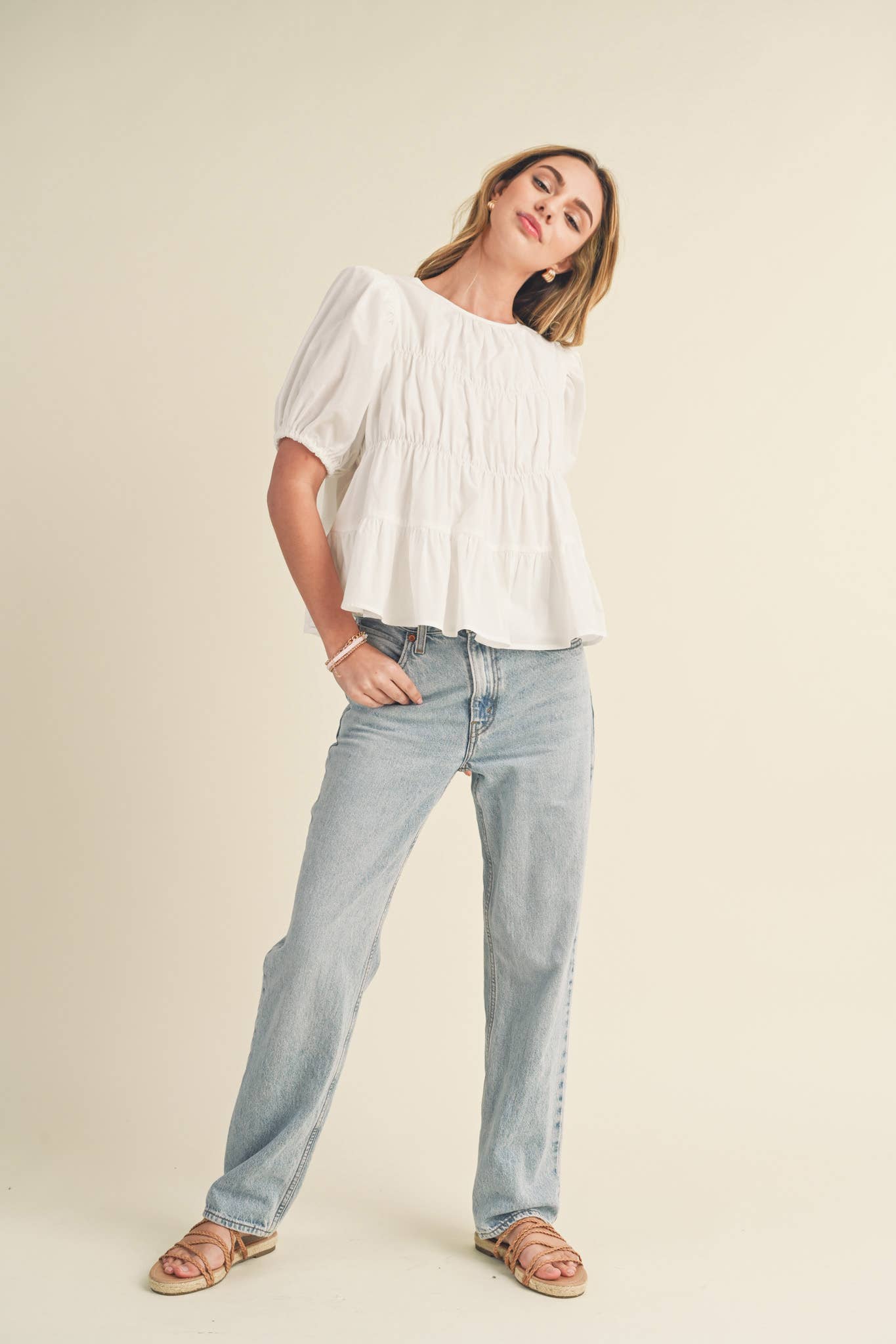 SWEET LEMONADE TIERED SHIRRING PUFF SLEEVE