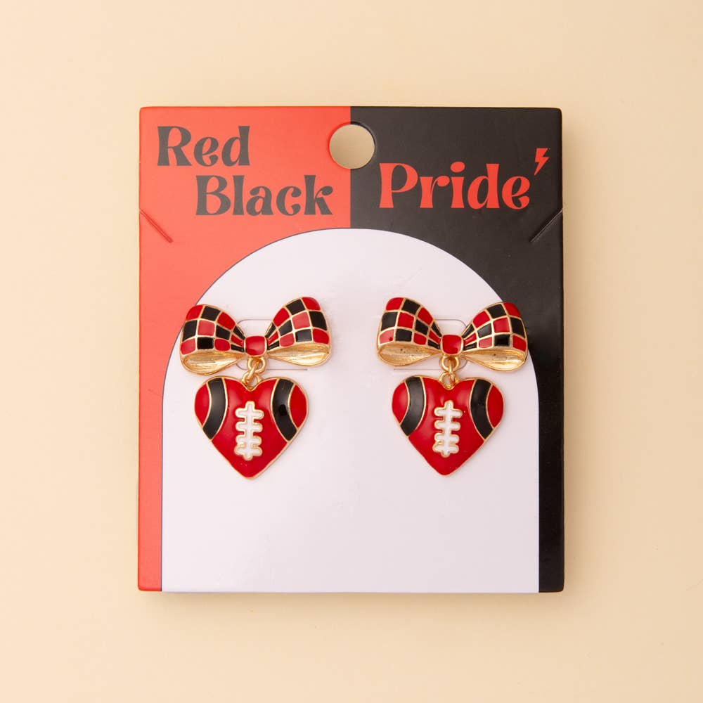 Enamel Heart and Heart-Shaped Football Post Dangle Earrings