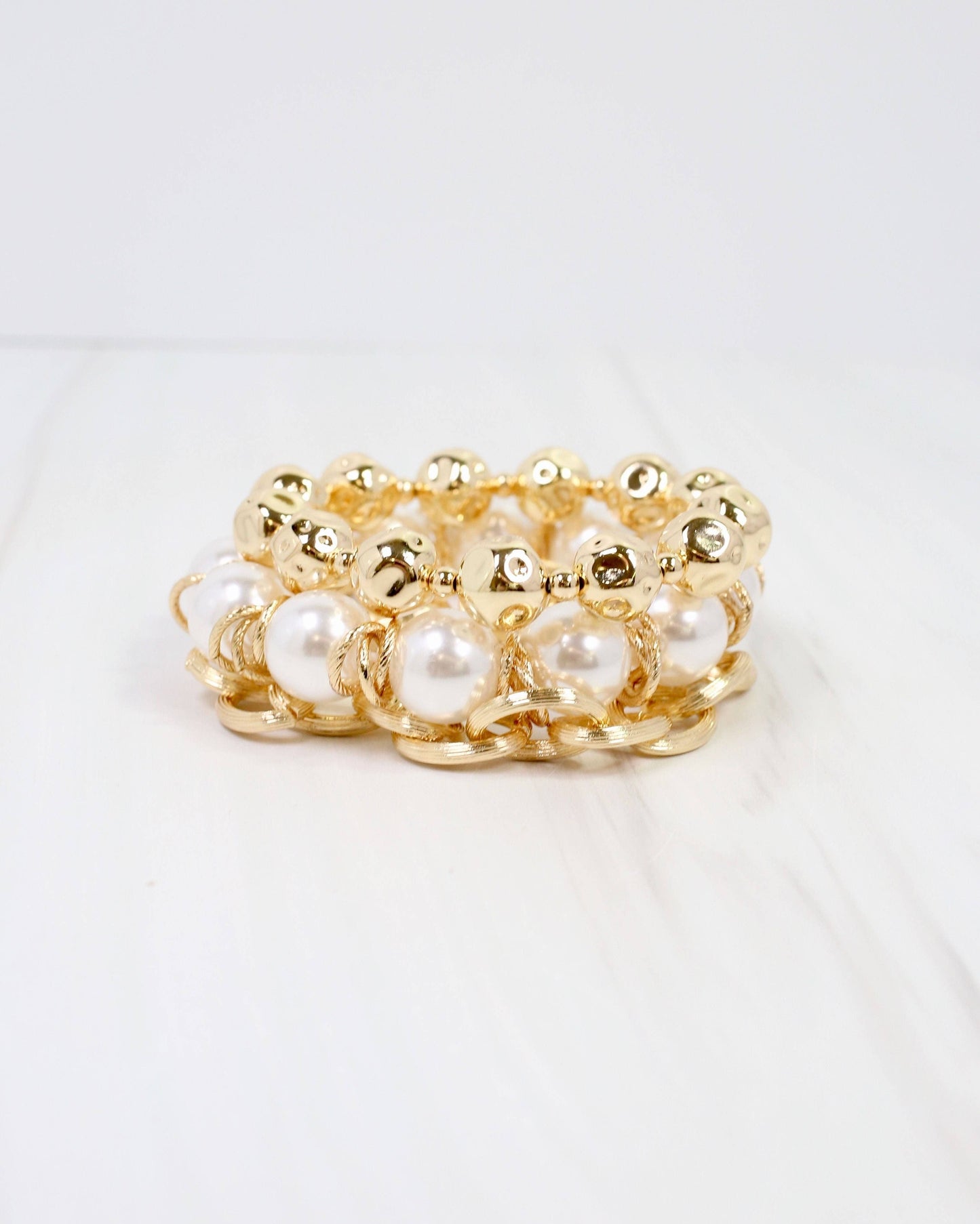 Zanesville Pearl Link Bracelet Set Gold