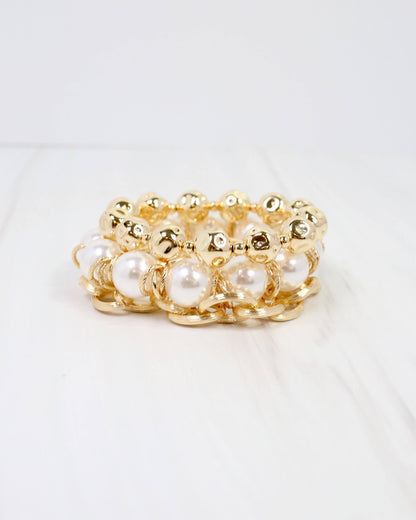 Zanesville Pearl Link Bracelet Set Gold