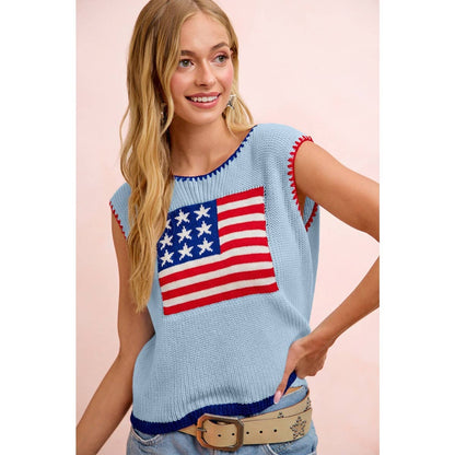 BESTY 4TH OF JULY THEME SLEEVELESS STITCH KNIT TOP
