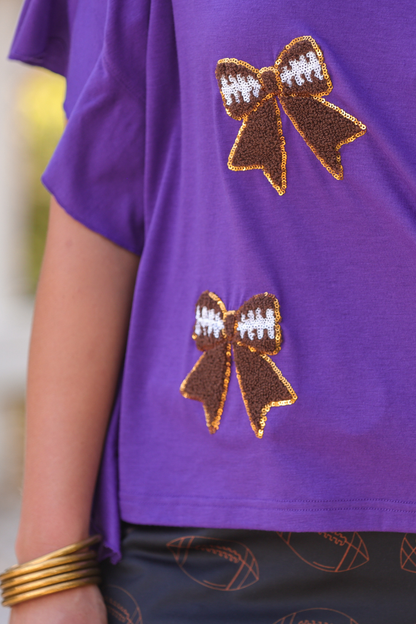 Friday Night Sideline Sparkle Ruffle Top- Purple