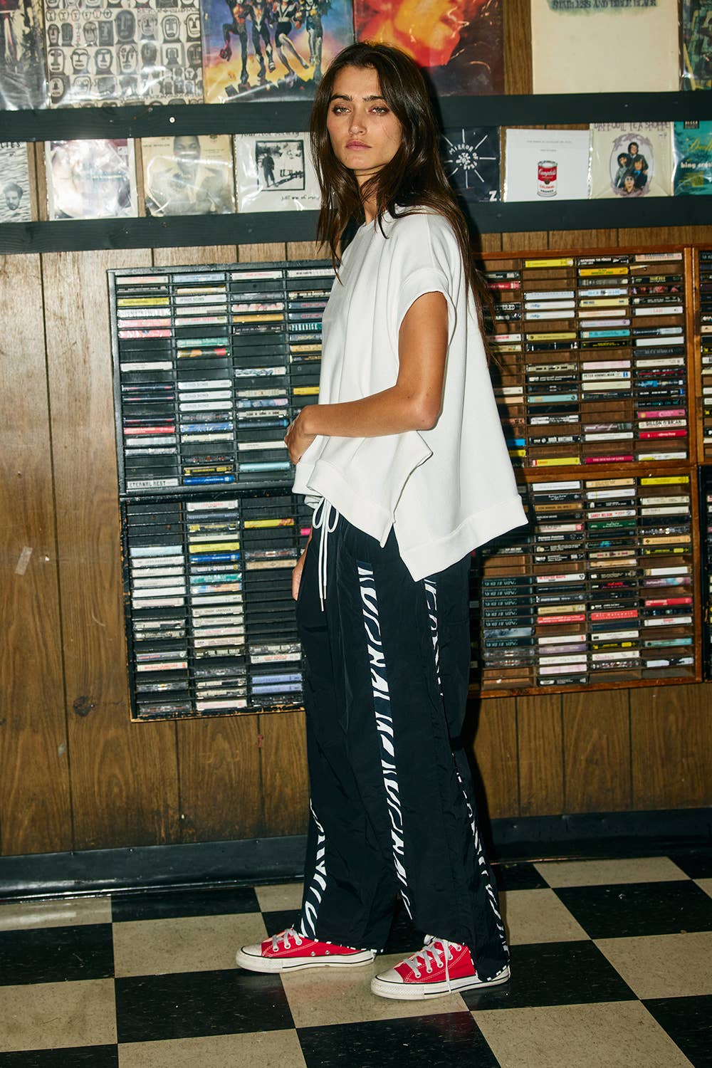 Zebra Side-Striped Wide-Leg Windbreaker Pants