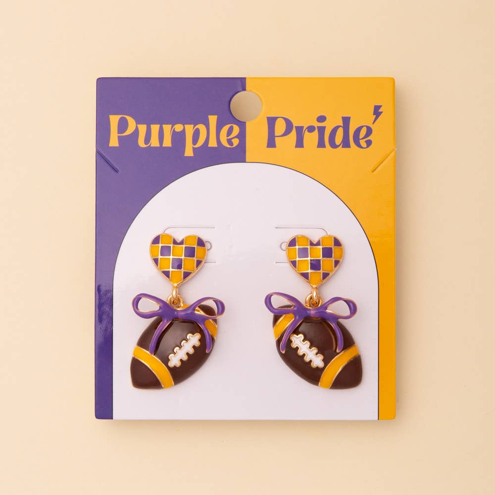 Game Day Football and Heart Post Dangle Earrings with Bow