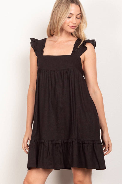 Madison Ruffled Solid Linen Backless Mini Dress
