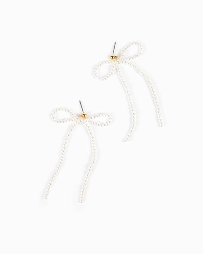 Long Pearl Bow Drop Earrings