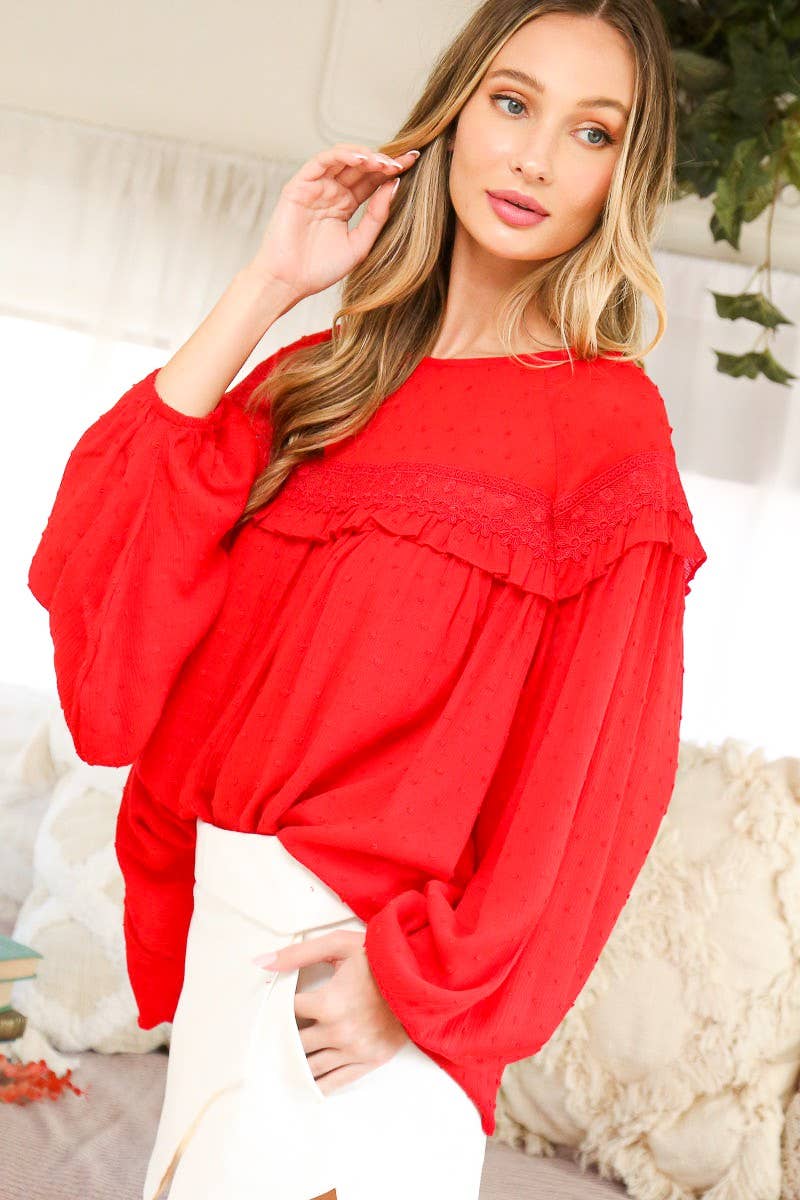 Remi Lace-Up Back Detail Swiss Dot Patterned Blouse