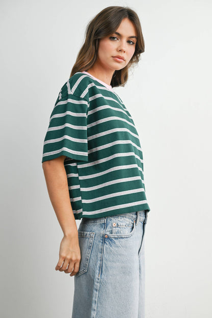Sam Striped Boxy Cropped T-Shirt