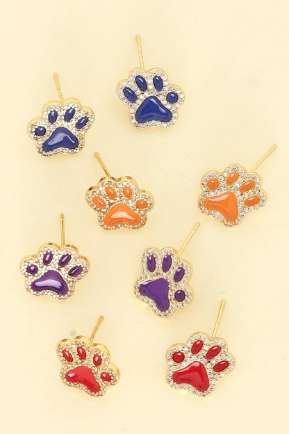 Game Day Gold Plated CZ Paw Stud Earrings