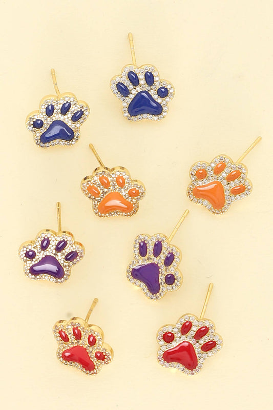 Game Day Gold Plated CZ Paw Stud Earrings