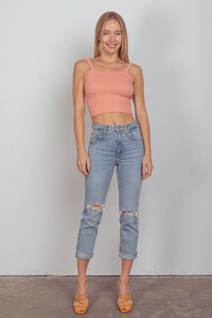 Blakely Cable Ribbed Fitted Crop Knit Tank Top