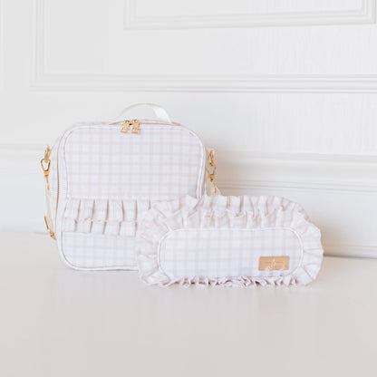 Nude Plaid Ruffled Nylon Lunchbox