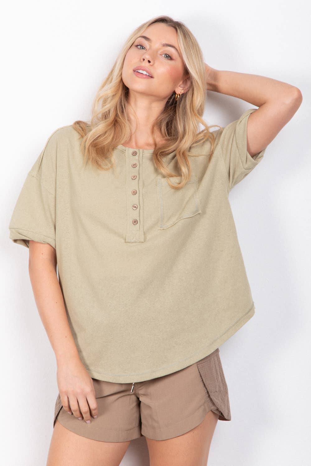 Twisted Sleeve Band Henley Top