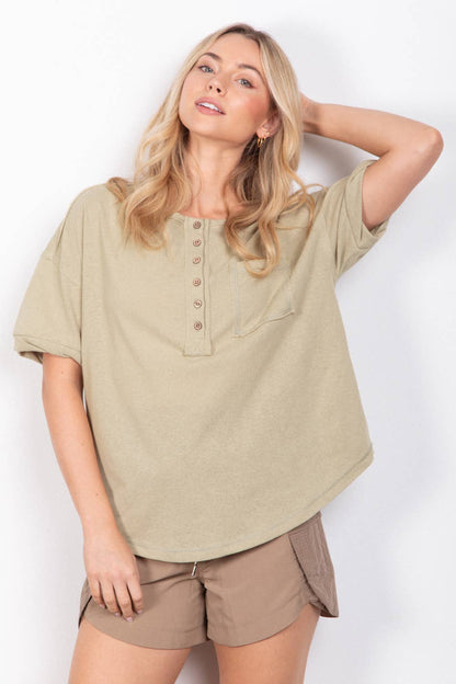 Twisted Sleeve Band Henley Top