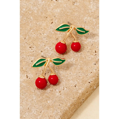 Epoxy Cherry Stud Earrings