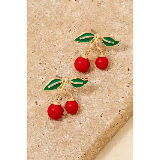 Epoxy Cherry Stud Earrings
