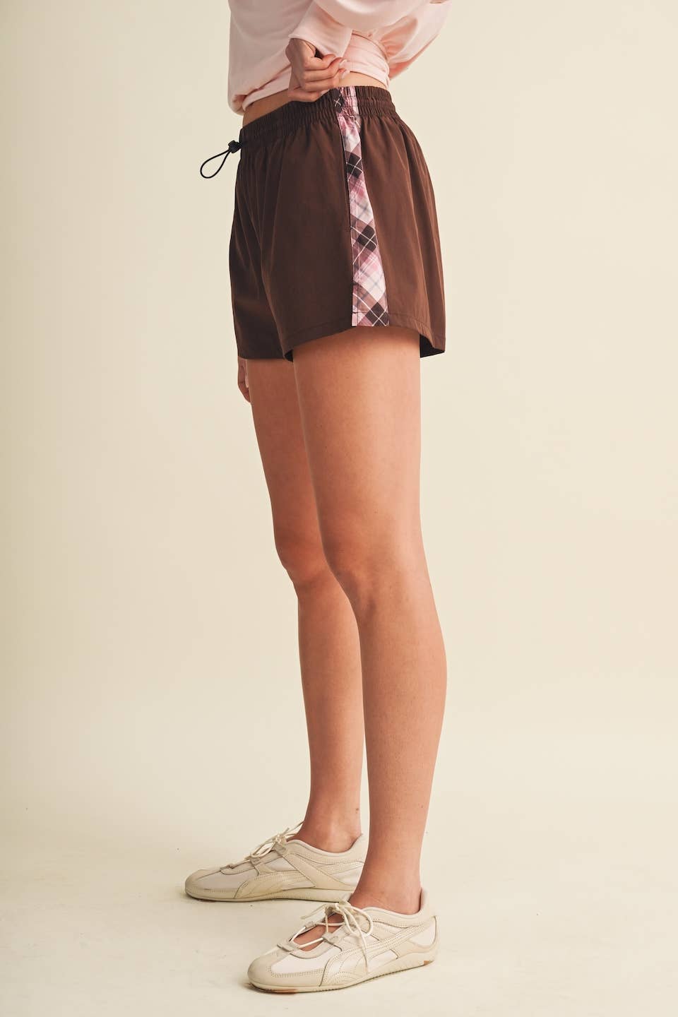 Plaid Side Contrast Block Nylon Shorts