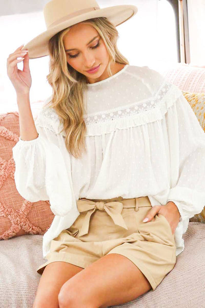 Remi Lace-Up Back Detail Swiss Dot Patterned Blouse