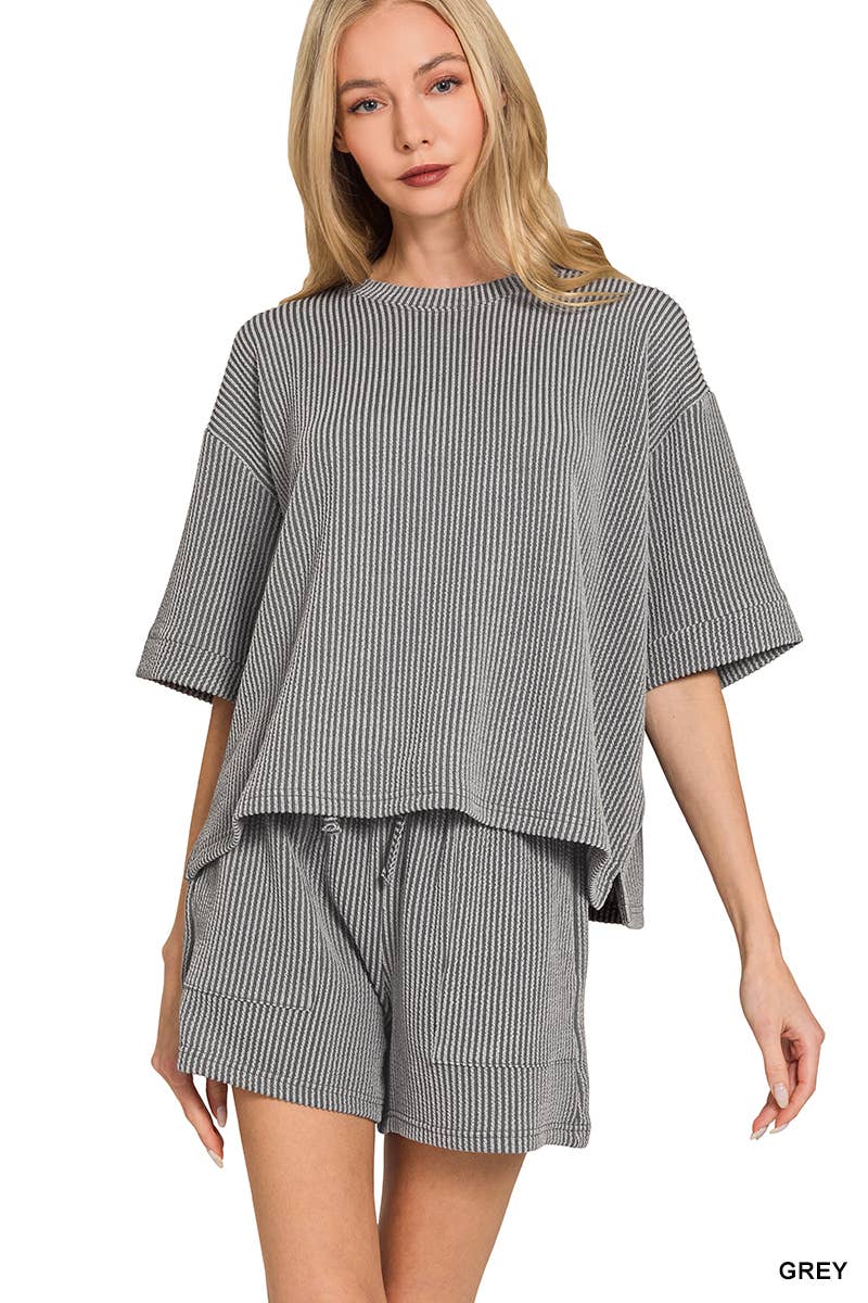 Corded Rib Half Sleeve Tee & Short Pants 2PC Set