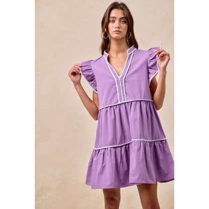 GAMEDAY THEME CONTRAST BINDING RUFFLED DRESS