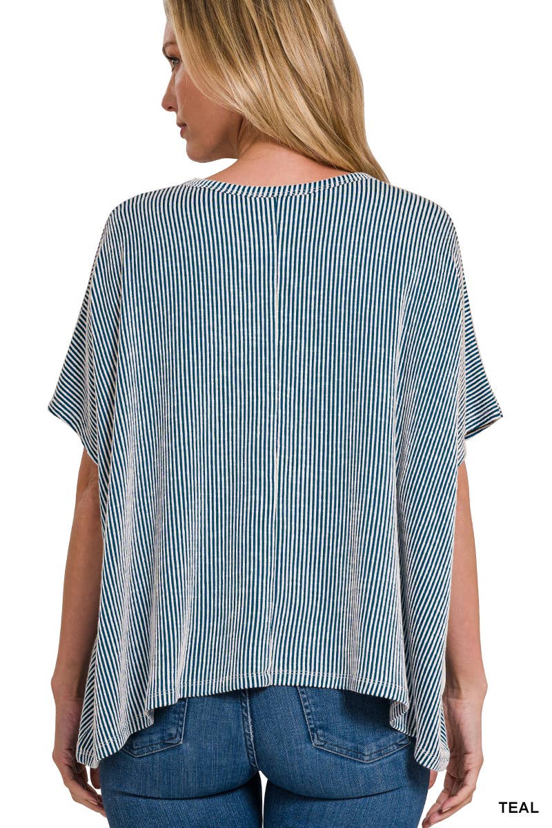 Dawn Ribbed Striped Oversized Short Sleeve Top