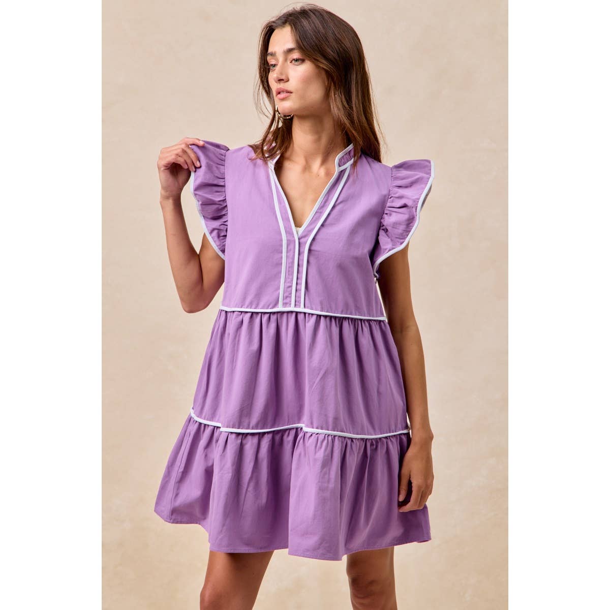 GAMEDAY THEME CONTRAST BINDING RUFFLED DRESS