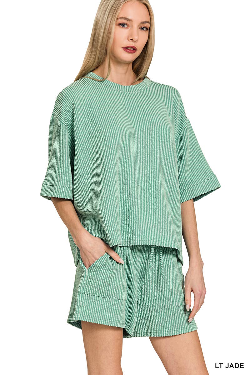 Corded Rib Half Sleeve Tee & Short Pants 2PC Set