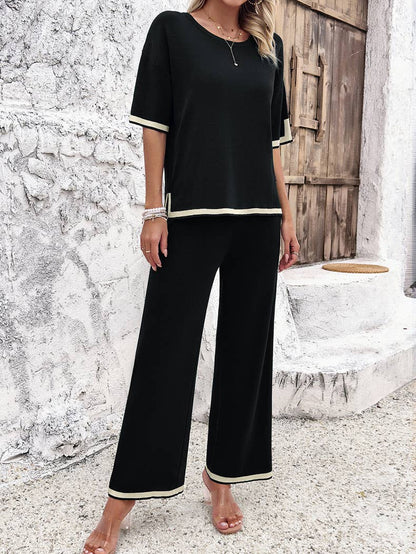 Abigale Contrast Trim Ribbed Knit Lounge Set