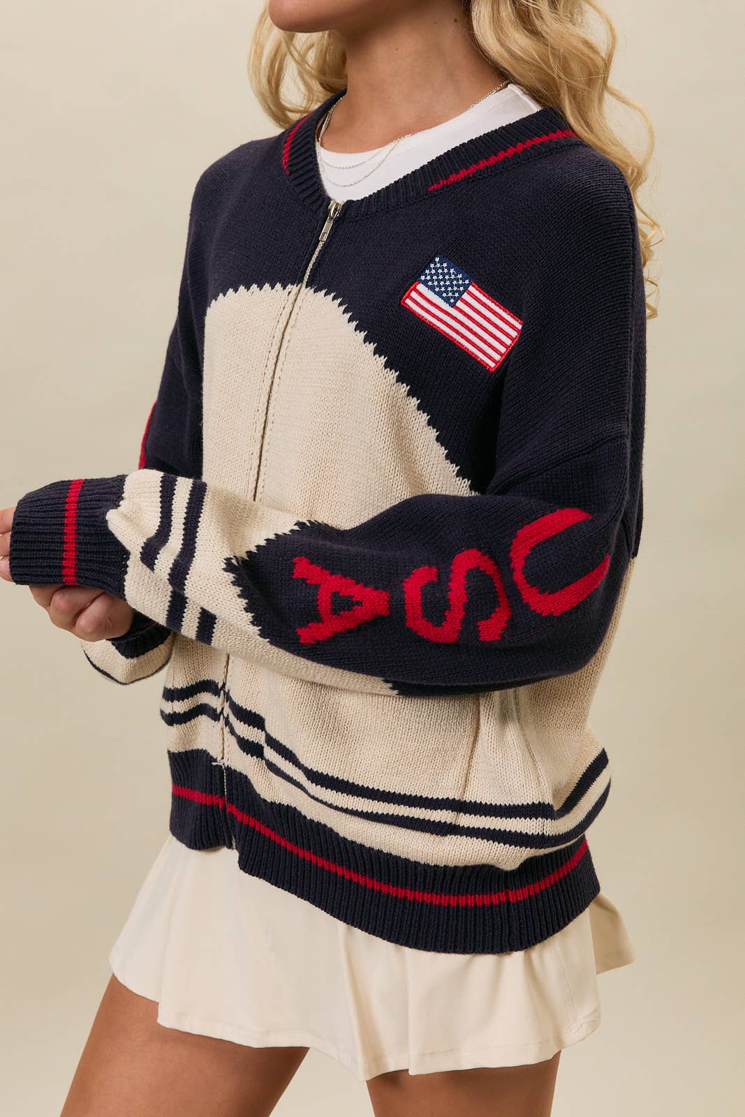 LONG SLEEVE "USA FLAG" SWEATER JACKET