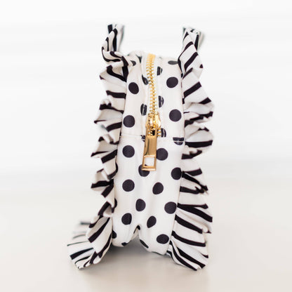 Polka Stripe Ruffled Nylon Tech Organizer